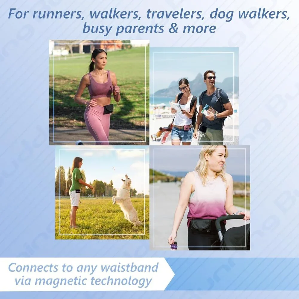 Magnetic Pouch Waist Pack Gym Phone ID Keys Travel Wallet Accessory Black NEW